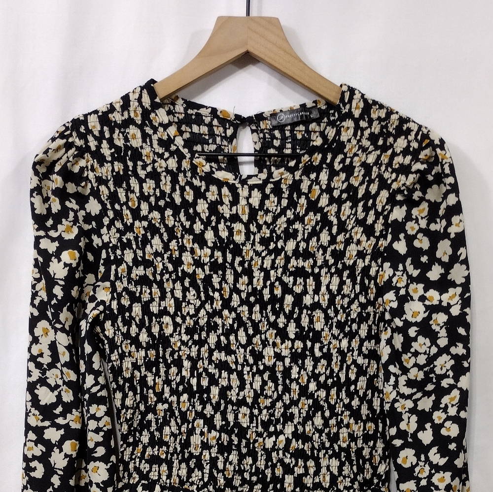 PrettyGarden Floral Smocked Babydoll Top Women's L Black White Cottagecore Y2K - Picture 3 of 10
